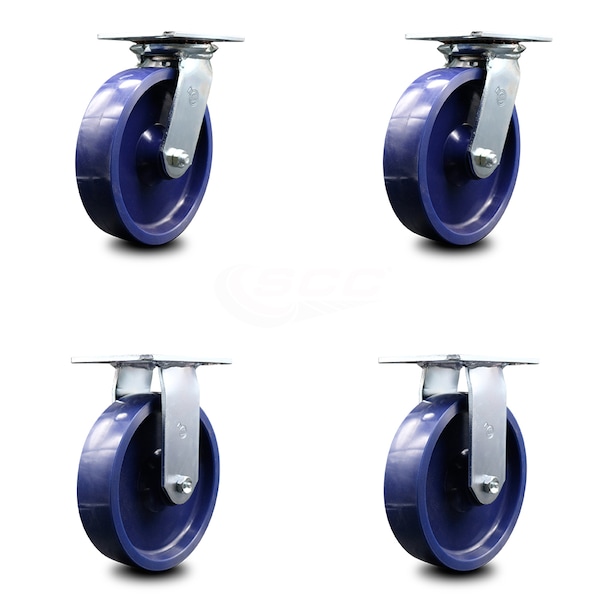 8 Inch Solid Poly Caster Set with Ball Bearings 2 Swivel 2 Rigid